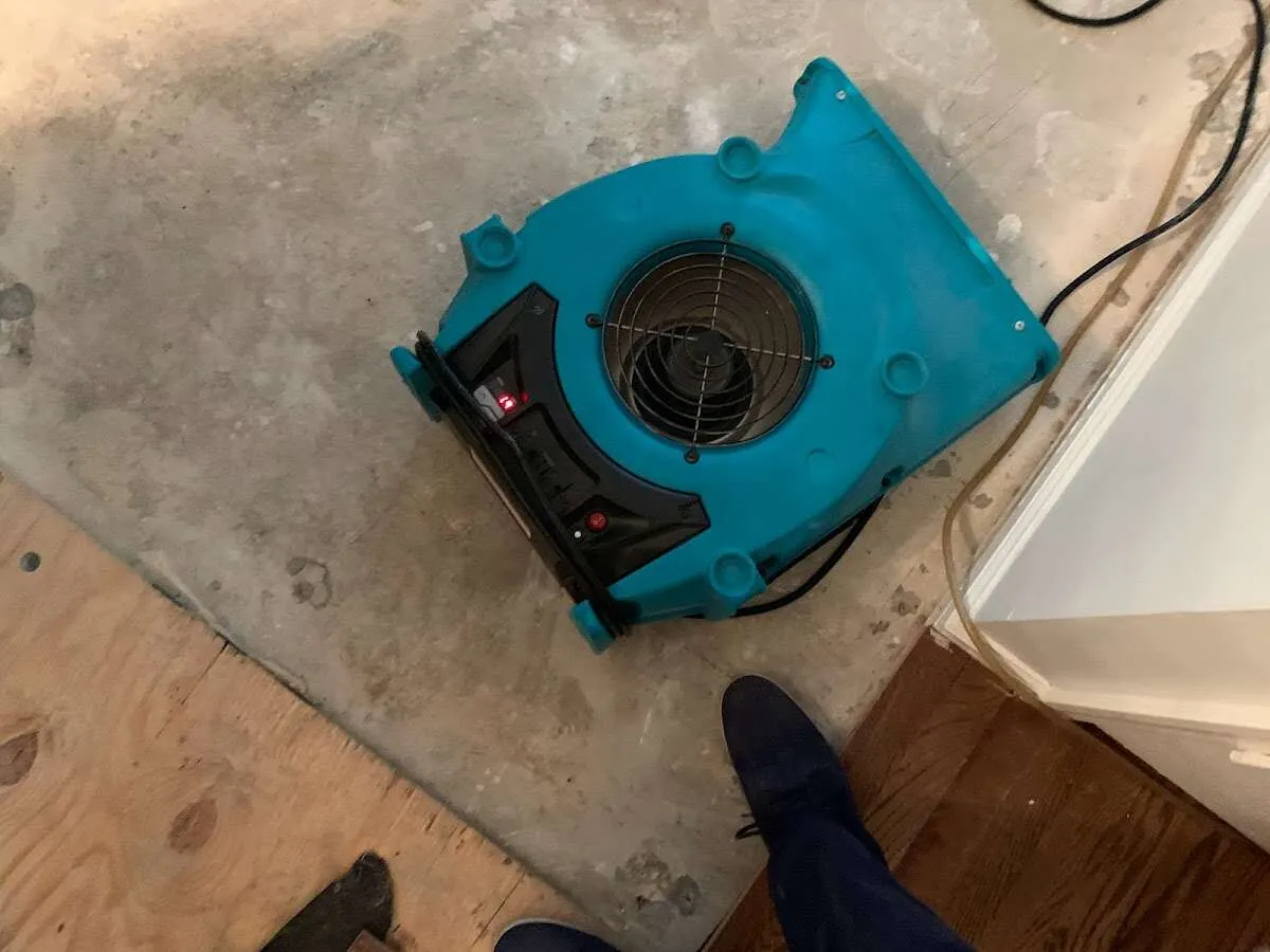 Air mover drying subfloor during Leak Detection & Repair in Payson